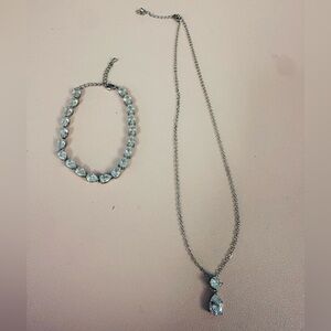 Silver-Tone Crystal Necklace and Bracelet Set